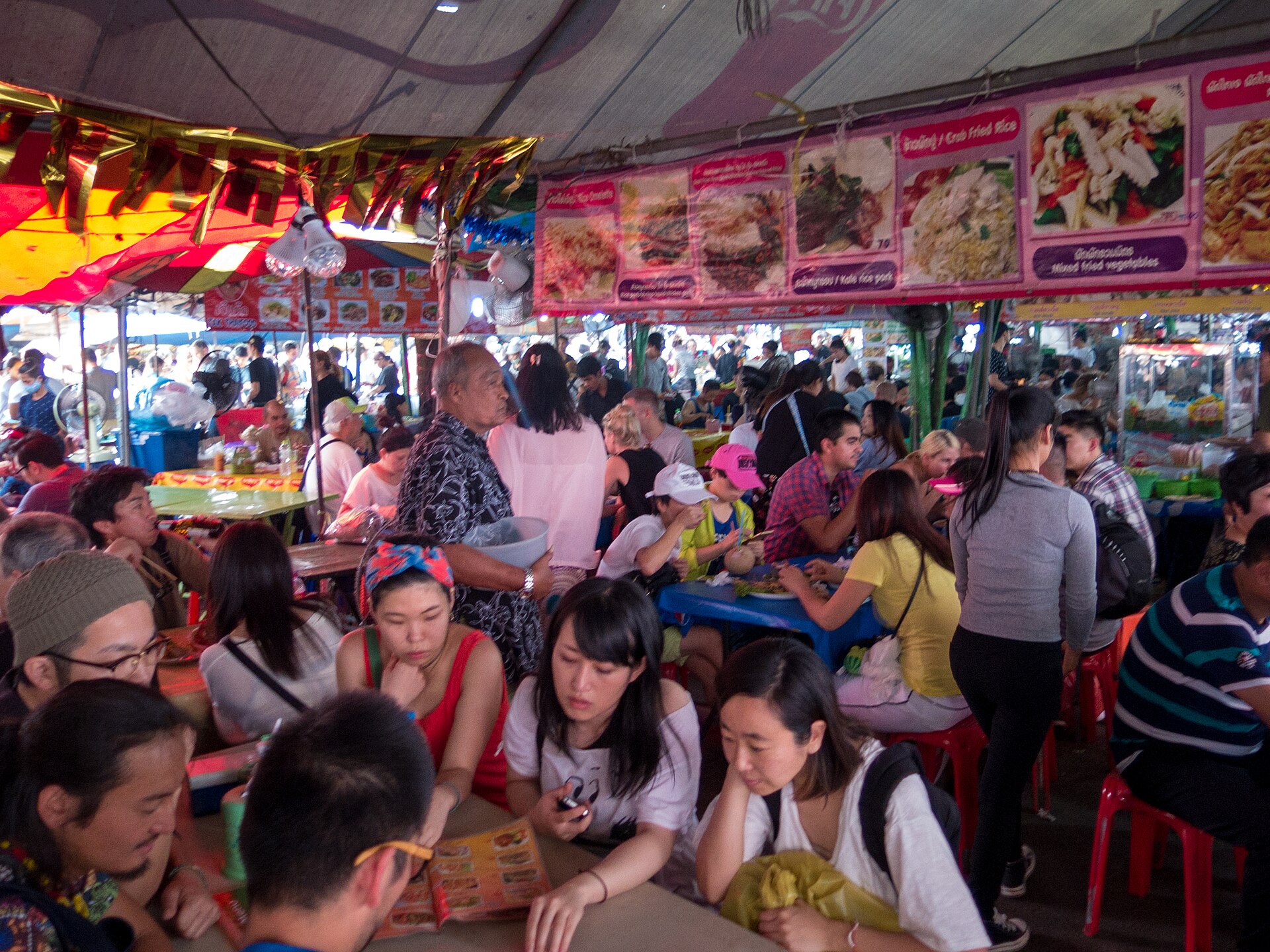 A busy food market in Bangkok, Thailand